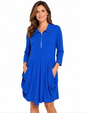 Joseph Ribkoff Royal Blue Zip Front Tunic Dress Pockets Size 14
